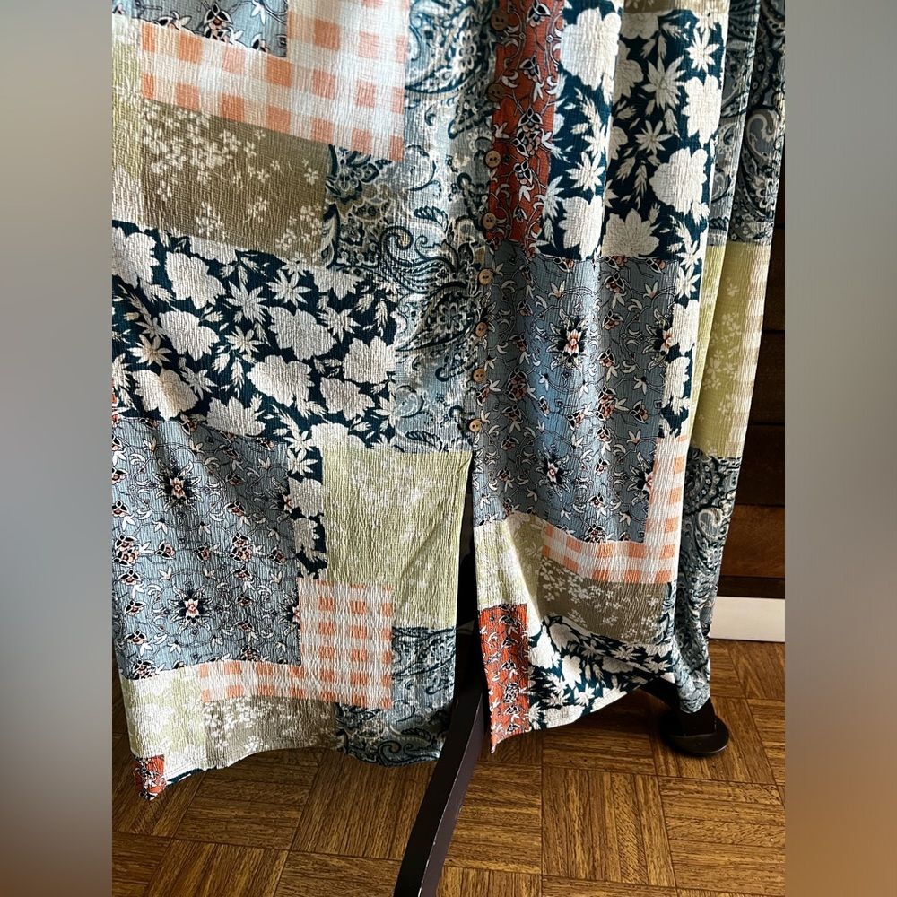 Cato est 1946 Plaid Floral Patchwork Style Faux Button Down Skirt Elastic Waist - Picture 4 of 7